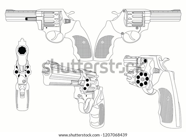 Vector. Hand-held\
firearms of last hope. Fail-safe revolver without fuse. The length\
of the trunk is four\
inches.