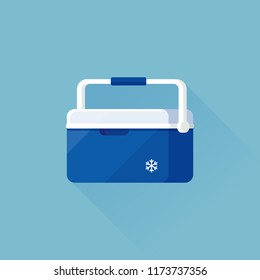 vector handheld refrigerator, ice cooler or freezer box / isolated, circle, sign and icon template