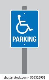A vector handicap parking sign on a pole over a plain grey background.