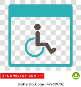 Vector Handicapped Calendar Page EPS vector icon. Illustration style is flat iconic bicolor grey and cyan symbol on a transparent background.