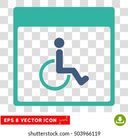 Vector Handicapped Calendar Page EPS vector icon. Illustration style is flat iconic bicolor cobalt and cyan symbol on a transparent background.