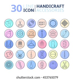 Vector handicraft accessories. Flat line art set of accessories for sewing and handmade.