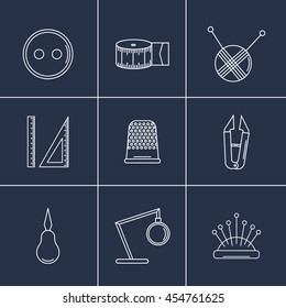 Vector handicraft accessories. Line art set of accessories for sewing and handmade.