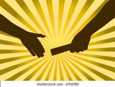 vector of handing baton from one person to another symbolizing partnership