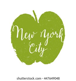Vector hand-lettering with apple. New York City. This illustration can be used as a print on t shirts and bags, stationary or as a poster.