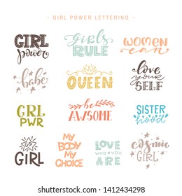 Vector with hand-lettering phrases - stylish prints for posters or t-shirts - feminism quotes and woman motivational slogans - women can, you go girl, girl power