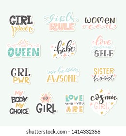 Vector with hand-lettering phrases - stylish prints for posters or t-shirts - feminism quotes and woman motivational slogans - women can, you go girl, girl power