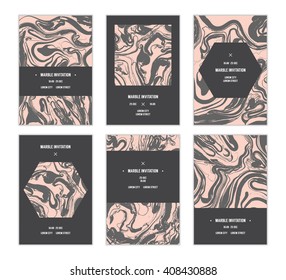 Vector handmade abstract marbling cards, invitations, wedding save the date cards.