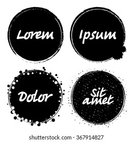 Vector handmade black strokes- backgrounds painted by brush. Set of retro vintage badges and labels. Grunge template. 