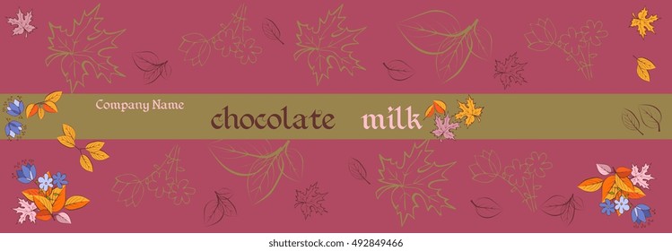 Vector handmade chocolate packaging design. Template with flowers and leaves 