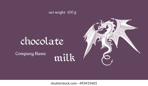 Vector handmade chocolate packaging design. Template with fairy white dragon.