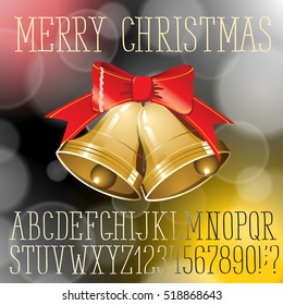 Vektor handgefertigte Weihnachtsalphabete. Hintergrund mit Glocken und Weihnachtsbaumverzierungen
