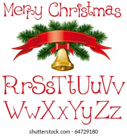 vector handmade christmas alphabet with bells and christmas tree decorations