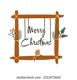 Vector handmade christmas decoration. Craft decoration, branches and sticks design. Vector illustration. 
