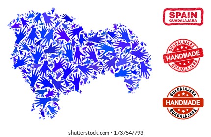Vector handmade combination of Guadalajara Province map and dirty watermarks. Mosaic Guadalajara Province map is done with randomized blue hands.