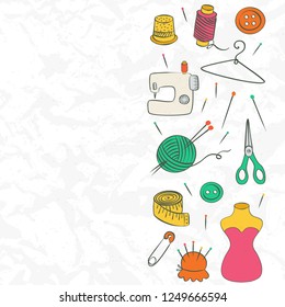 Vector handmade crafts. Hand made tools card background template