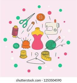 Vector handmade crafts. Hand made tools card background template