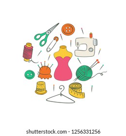 Vector handmade crafts. Hand made tools card background template
