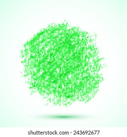 Vector handmade crayon striped circle. Grunge green design element.