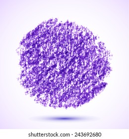 Vector handmade crayon striped circle. Grunge purple design element.