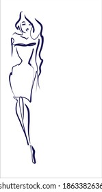 Vector handmade digital fashion background with beautiful young girl for design 