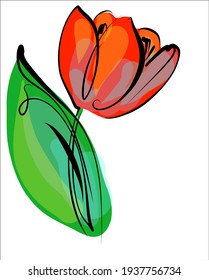 Vector handmade digital floral spring sketch background with beautiful tulip for design floristic logo 