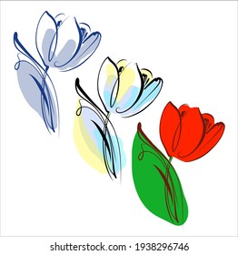 Vector handmade digital floral spring sketch set with beautiful tulip for design floristic logo 