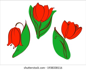 Vector handmade digital floral spring sketch set with beautiful tulip for design floristic logo 