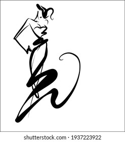 Vektor handgefertigte digitale Skizze mit schönem Mädchen in Kleidung für Design-Mode-Logo 