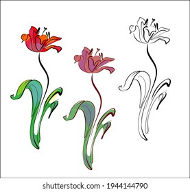 Vector handmade fashion digital floral spring sketch with beautiful tulip for design florist logo 