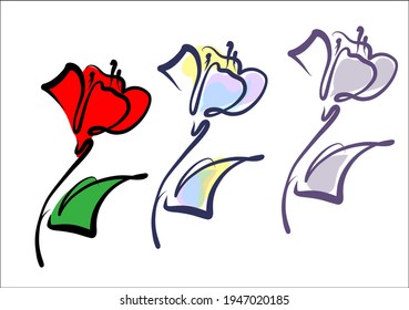 Vector handmade fashion digital floral sketch set  with beautiful tulip for design florist logo 
