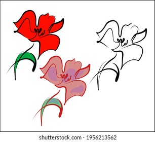 Vector handmade fashion digital floral sketch set with beautiful flower tulip for design florist logo 