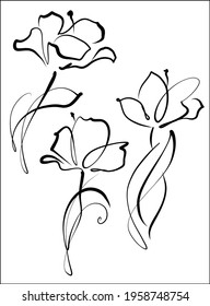 Vector handmade fashion digital floral sketch set with beautiful flower tulip for design florist logo 