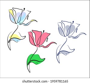 Vector handmade fashion digital floral sketch background with beautiful tulip for design florist logo and Easter card 