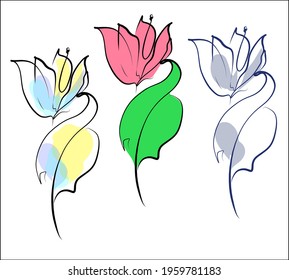 Vector handmade fashion digital floral sketch background with beautiful tulip for design florist logo and Easter card 
