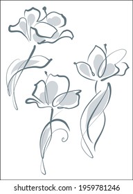 Vector handmade fashion digital floral sketch set with beautiful flower tulip for design florist logo 