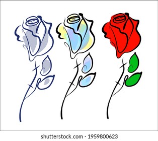 Vector handmade fashion digital floral sketch background with beautiful rose for design valentine card and florist logo 