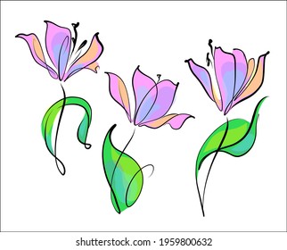Vector handmade fashion digital floral sketch background with beautiful tulip for design florist logo and Easter card 