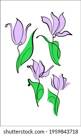 Vector handmade fashion digital floral sketch background with beautiful tulip for design florist logo and Easter card 