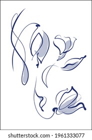 Vector handmade fashion digital floral sketch background with beautiful tulip for design florist logo 