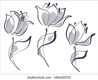 Vector handmade fashion digital floral sketch background with beautiful tulip for design flower logo 