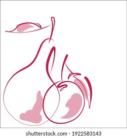 Vector handmade fashion digital food background with pear and apple for design 
