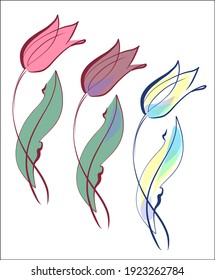 Vector handmade fashion digital set with beautiful tulip for design floral logo 