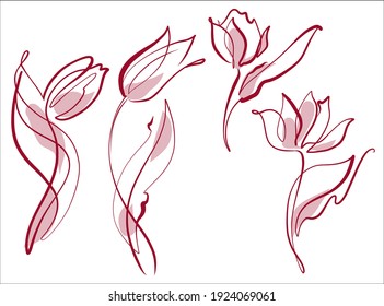 Vector handmade fashion digital set with beautiful tulip for design floral logo 