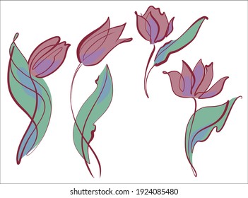 Vector handmade fashion digital set with beautiful tulip for design floral logo 