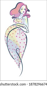 
VECTOR handmade fashion digital sketch background with a beautiful young pregnant woman for design medical logo