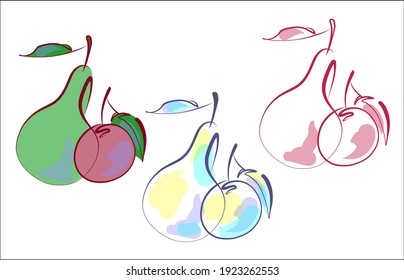 Vector handmade fashion digital sketch set with apple and pear for food vegetarian design logo 