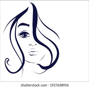 Vector handmade fashion digital sketch background with portrait beautiful young girl for beauty logo 