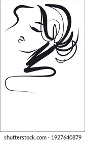 Vector handmade fashion digital sketch portrait with beautiful girl for design beauty logo 