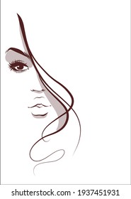 Vector handmade fashion digital sketch background with beautiful portrait young girl for design beauty salon logo 